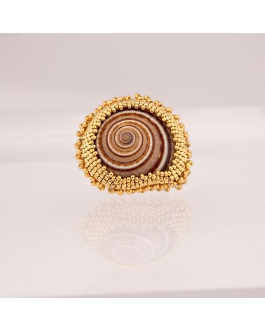 Oana Savu Metallic Sea Shells Glass Beads Unique Ring Summer Ocean Inspired