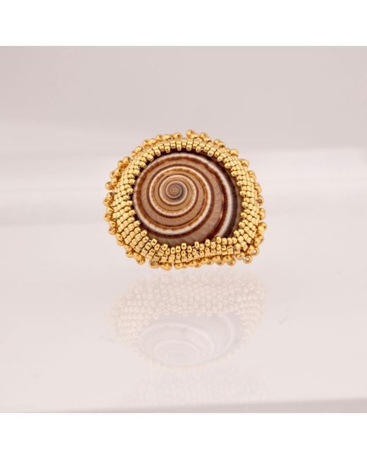 Oana Savu Metallic Sea Shells Glass Beads Unique Ring Summer Ocean Inspired