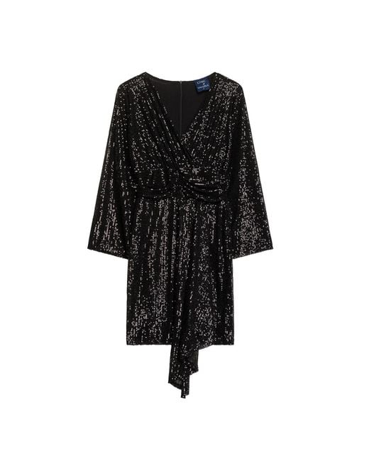 Tantra Spain Sl Black Sequined Dress With V-Neckline And Draped Waistline