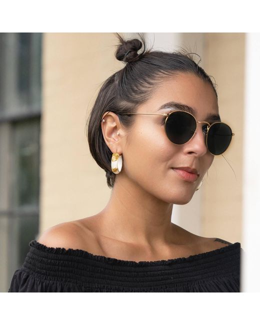 Gold & Honey Blue 24K Leaf Huggie Hoop Earrings