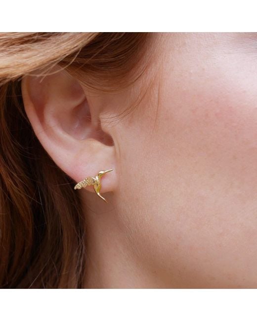 Lily Charmed Metallic Plated Hummingbird Stud Earrings