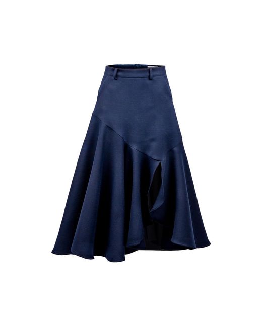 GUILLAUME ALEXANDRE Blue Flared Midi Skirt Organic Wool