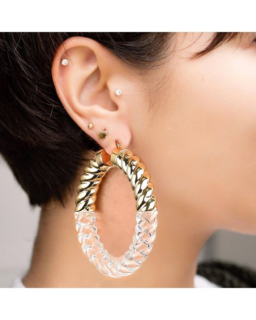 Gold & Honey Metallic Xl Clear And Chunky Rope Hoop Earrings