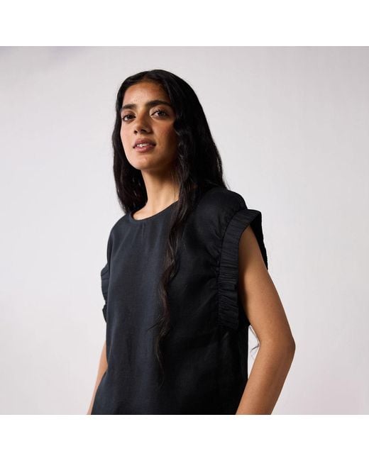 REISTOR Black Hemp Top With Gathered Sleeve Detail