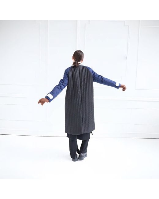 London Atelier Byproduct Blue Patchwork Colour Block Quilt Long Jacket