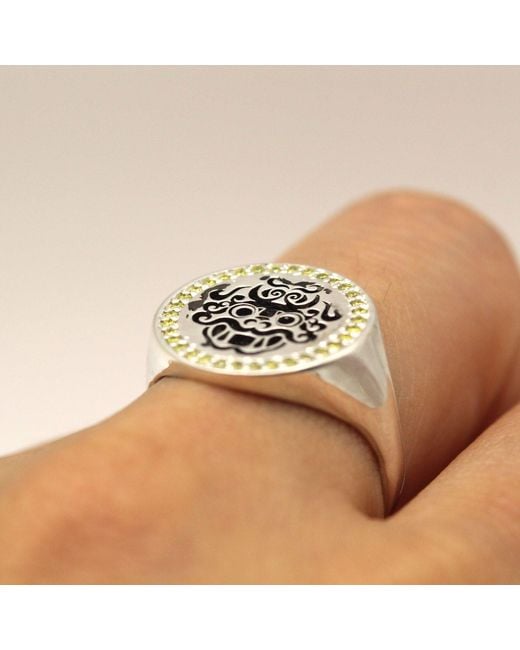 VicStoneNYC Fine Jewelry Metallic Demon Hunters Tiger Signet Ring With Natural Diamond for men
