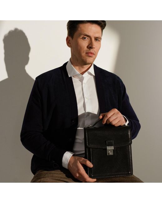 Time Resistance Black Small Leather Briefcase for men