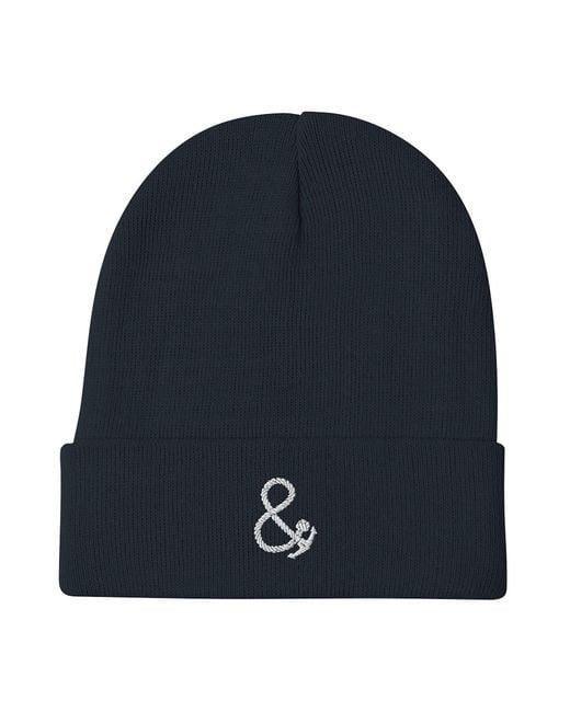 Anchor and Crew Blue Ampersand Signature Cotton Blend Embroidered Beanie for men
