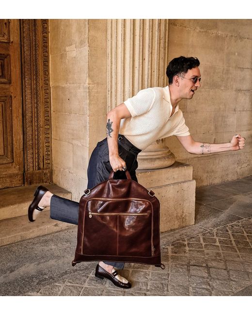 Time Resistance Brown Leather Garment Bag for men