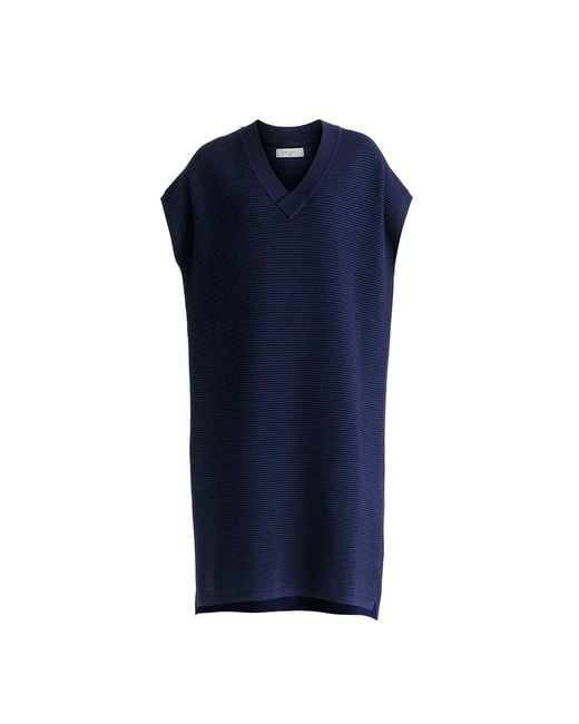 Paisie Blue V-Neck Sleeveless Ribbed Jumper Dress