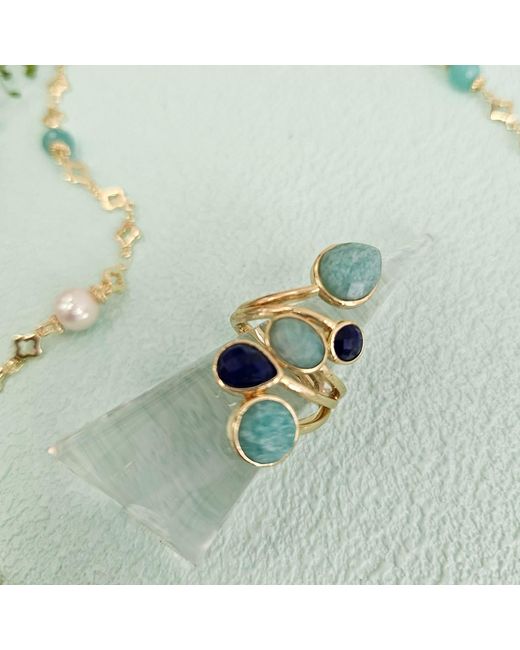 Farra Blue Amazonite And Lapis Cocktail Adjustable Ring