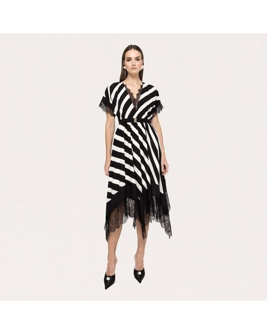 Nissa Black Lace-Trimmed Midi Dress