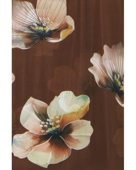 Yumi' Brown Mesh Floral Midi Dress
