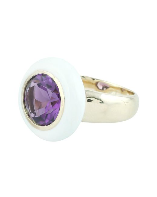 Artisan Purple 14K Enamel & Amethyst Halo Cocktail Ring