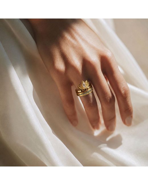 Aurozia Metallic Lotus Within Vermeil Blooming Lotus Drop Adjustable Open Ring