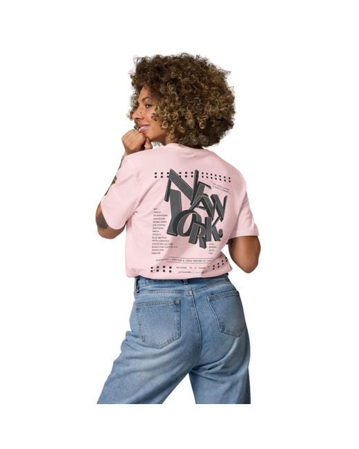 Anchor and Crew Pink Cotton Gustatory New York Coffee Scene Organic Cotton Embroidered T-Shirt