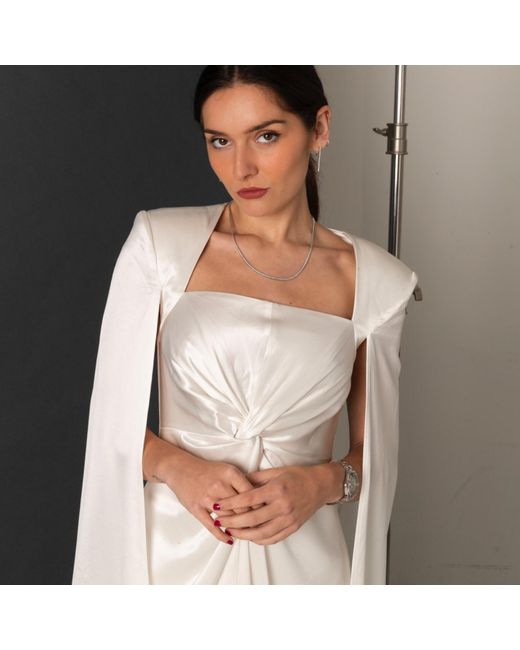 The Gt Atelier White Satin Shoulder-Drape Dress