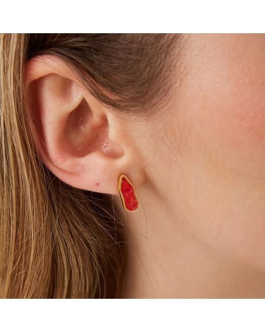 Spero London White Molten Dripping Coral & Amber Sterling Plated Earring