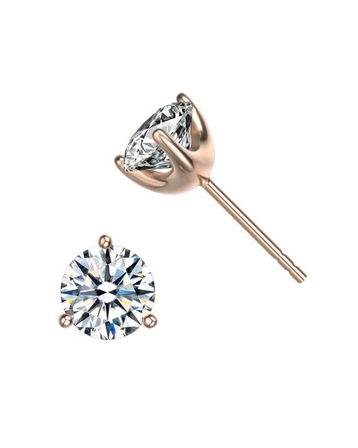 Genevive Jewelry Multicolor Rose Rose Plated Three-Prong Martini Solitaire Stud Earrings