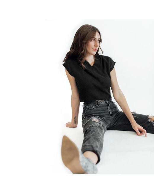 Zenzee Black Cashmere Cropped Sweater Vest