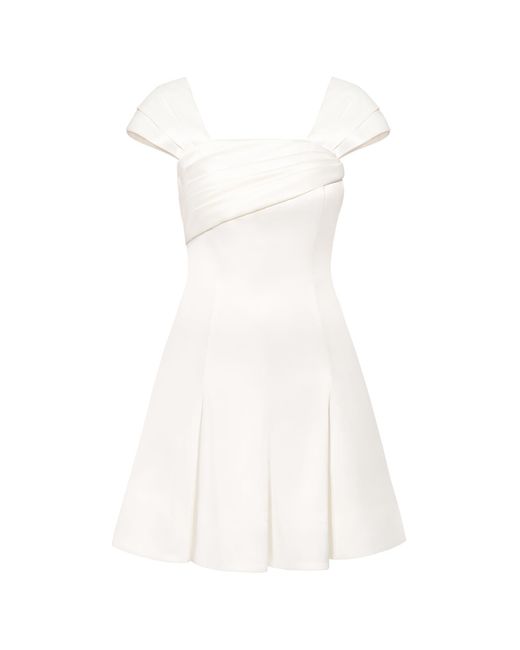 Tia Dorraine White Flared Satin Mini Dress With Gathered Bust Overlay