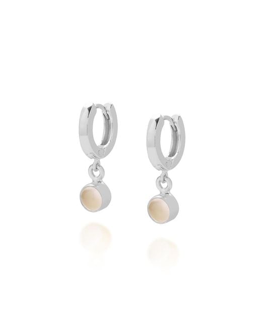 Nellou Jewellery White Neutrals Gem Hoop June Birthstone Earrings Sterling