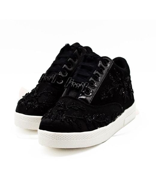 Rettrose Black Natalia Luxury Satin Handmade Embellished Tennis Shoe
