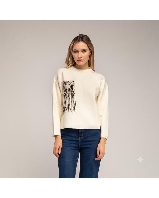 Tantra Spain Sl Natural Neutrals Knitted Sweater With Pocket And Crochet Detail