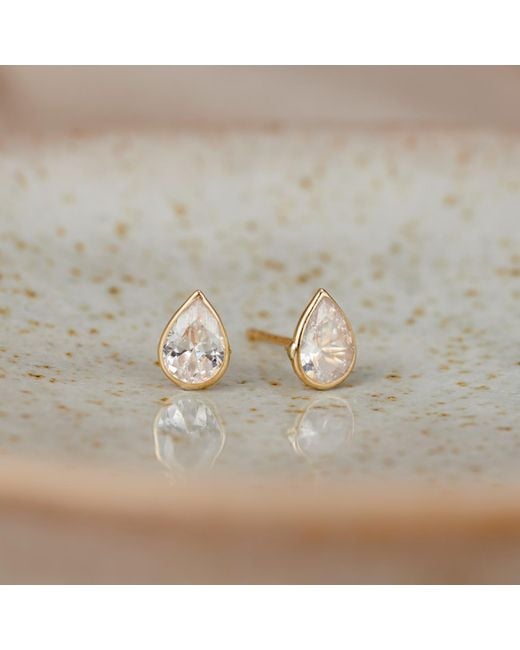 Posh Totty Designs Metallic Teardrop Gold Stud Earrings With Cubic Zirconia