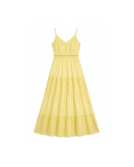 Yumi' Yellow Butter Cotton Lace Trim Midi Dress