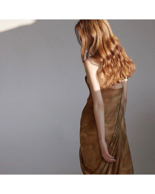 Belsize25 Natural Neutrals Lumen Print Smoky Oud Draped Silk Resort Dress