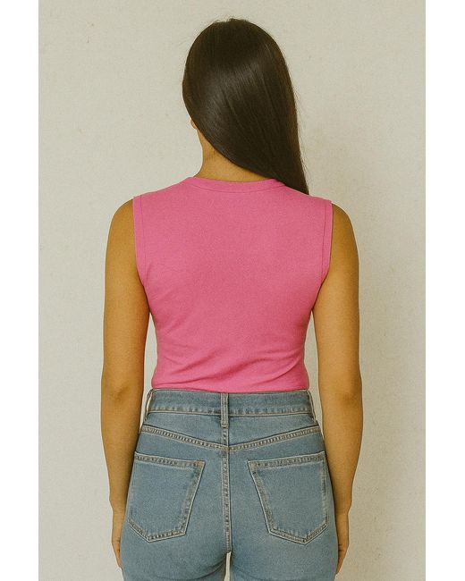 Conquista Pink Rose Sleeveless V-Neck Jersey Top – Stretch Fabric