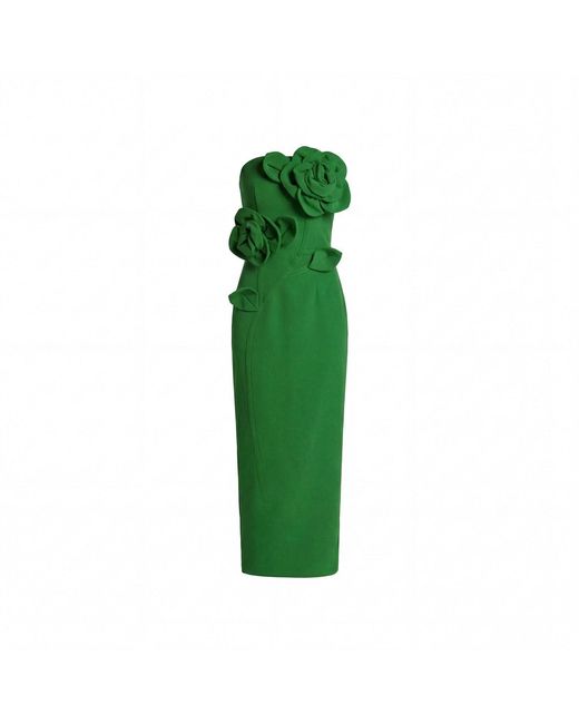 Mac Duggal Green Strapless Crepe Dress With 3D Flower Detail
