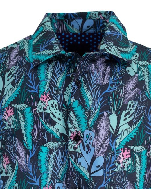 Lords of Harlech Blue Norman Floral Tide Shirt In Smoke for men