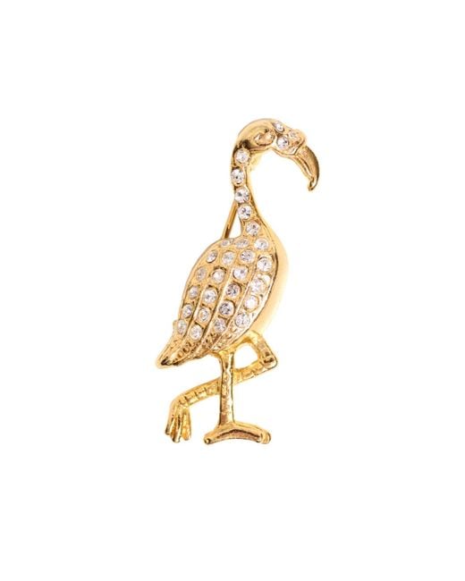 Caramel Vintage Jewellery Metallic Plated Flamingo Crystal Brooch