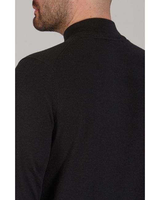 Paul James Knitwear Blue Ultra Fine Cotton Spencer Mock Turtle Neck Jumper for men