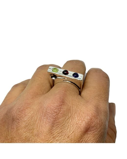 Tg-Jewellery by Tamara Gervasio Metallic Traffic Light Ring With Garnet, Iolite And Peridot