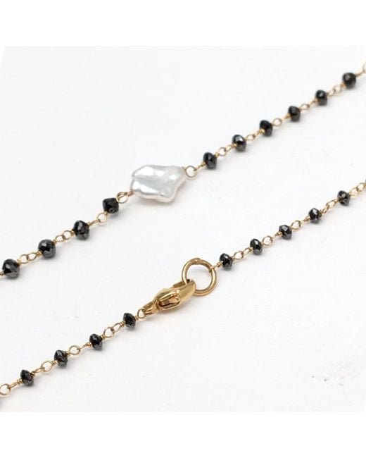Rahul's Jewels Metallic 20" Genuine Diamond & Keshi Pearl Rosary Necklace