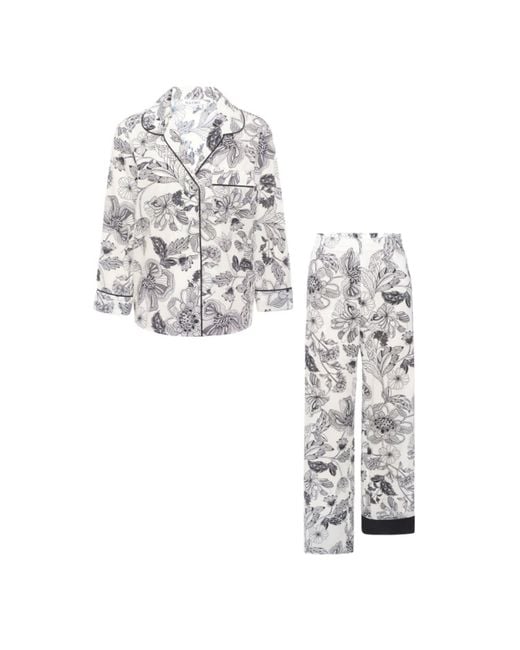 Kato White Broad Beach Noire Floral Cotton Pajamas