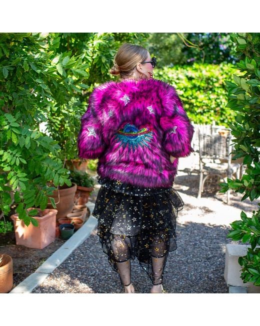 Jennafer Grace Multicolor Planet Queen Faux Fur Jacket