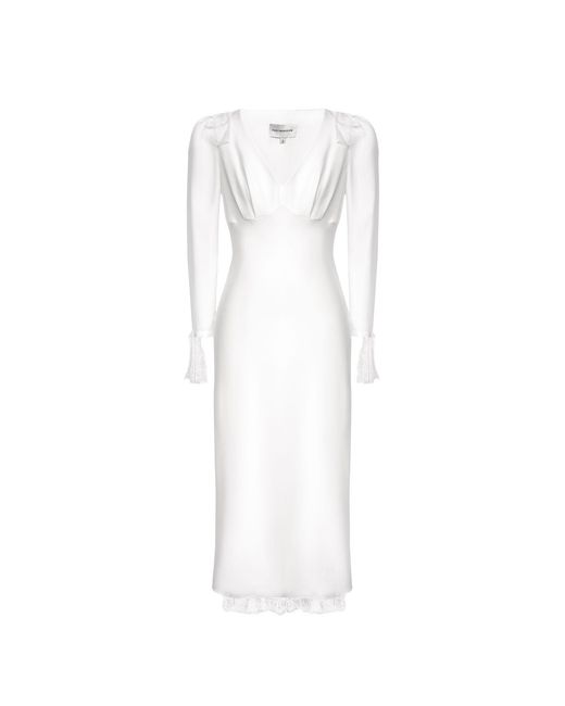 POST MERIDIEM White Fitted Midi Dress With Lace