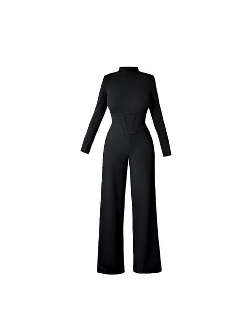 NALÈ Black Turtleneck Corset Palazzo Jumpsuit