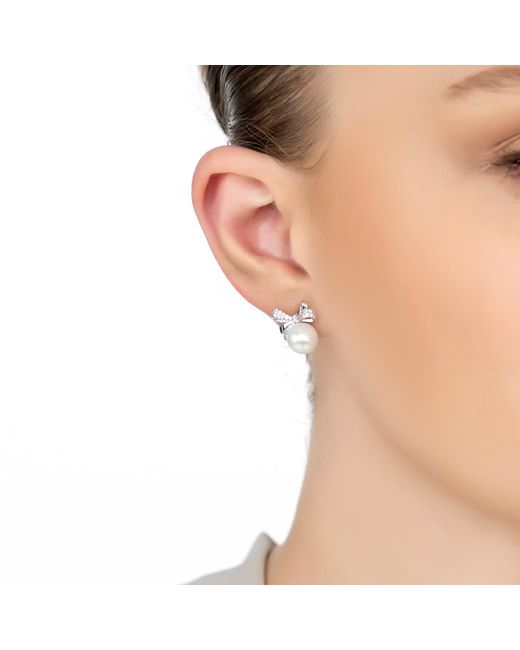 Latelita London Metallic Neutrals Ribbon Bow Pearl Stud Earrings