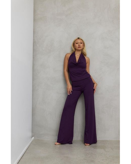 Why Mary Purple Diana Cowl Halter Neck Jumpsuit