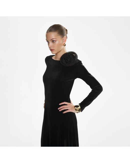 Lita Couture Black Velvet Flower Appliqué Dress