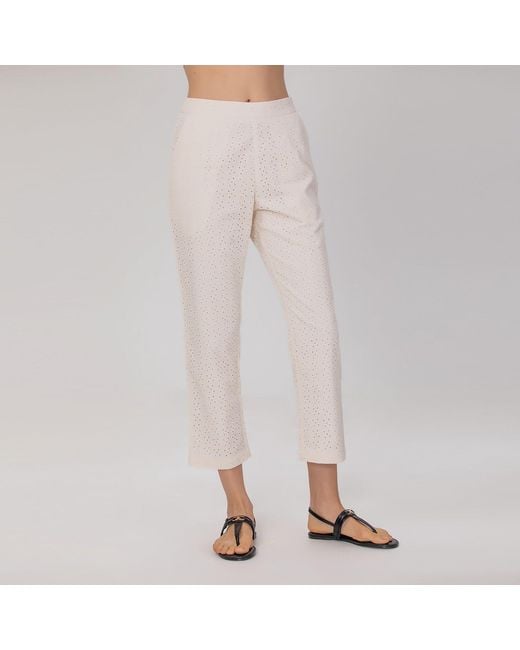 Smart and Joy Natural Neutrals Eyelet Cotton Lace Pants -Cream