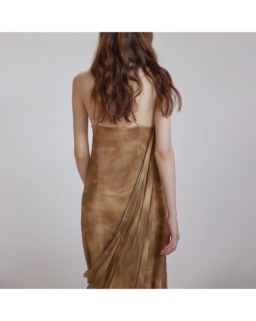 Belsize25 Natural Neutrals Lumen Print Smoky Oud Draped Silk Resort Dress