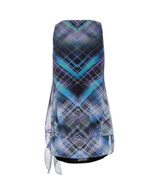 Conquista Blue Sleeveless Double Layer Geometric Print Dress