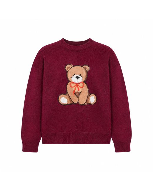 Yumi' Purple Burgundy Teddy Bear Relaxed Jumper