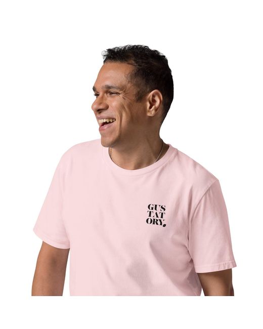 Anchor and Crew Pink Cotton Gustatory Edinburgh Coffee Scene Organic Cotton Embroidered T-Shirt for men